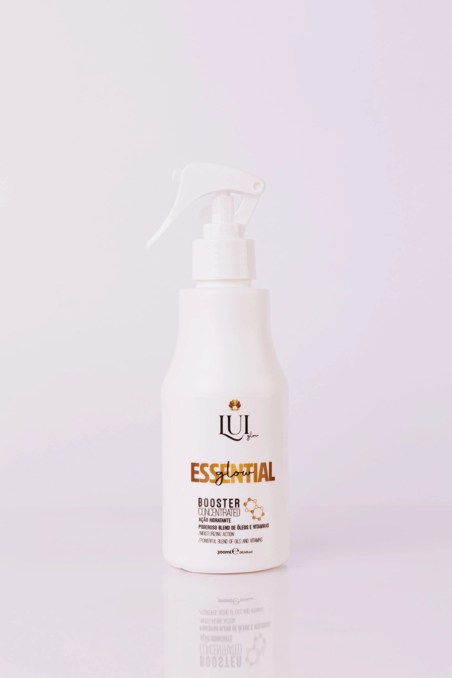 Lui Glow Essential Glow Booster in a dropper bottle against a soft background, showcasing its vibrant, glowing liquid.